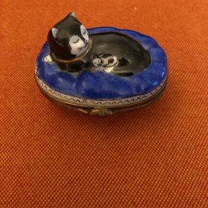 Limoges Porcelain Cat and Mouse Box